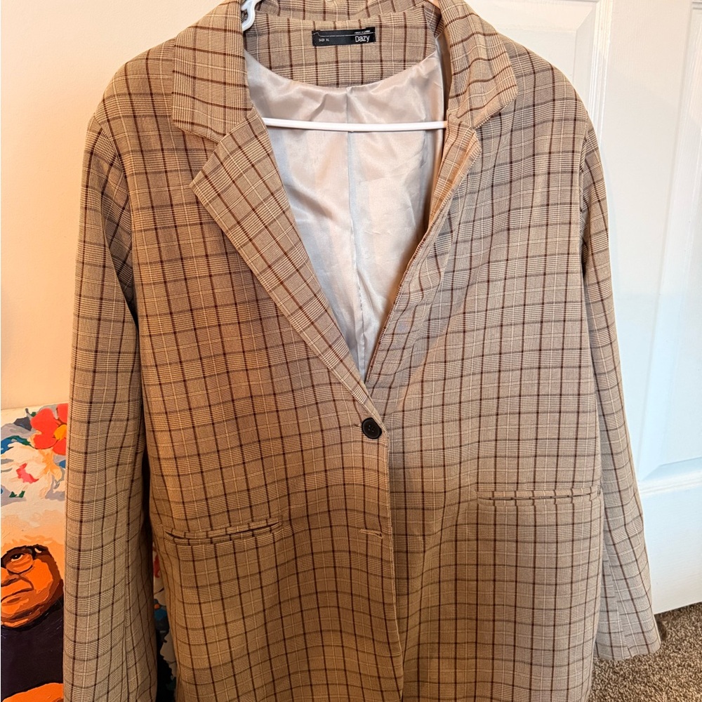 SHEIN Plaid Single-Button Women's Coat - Beige